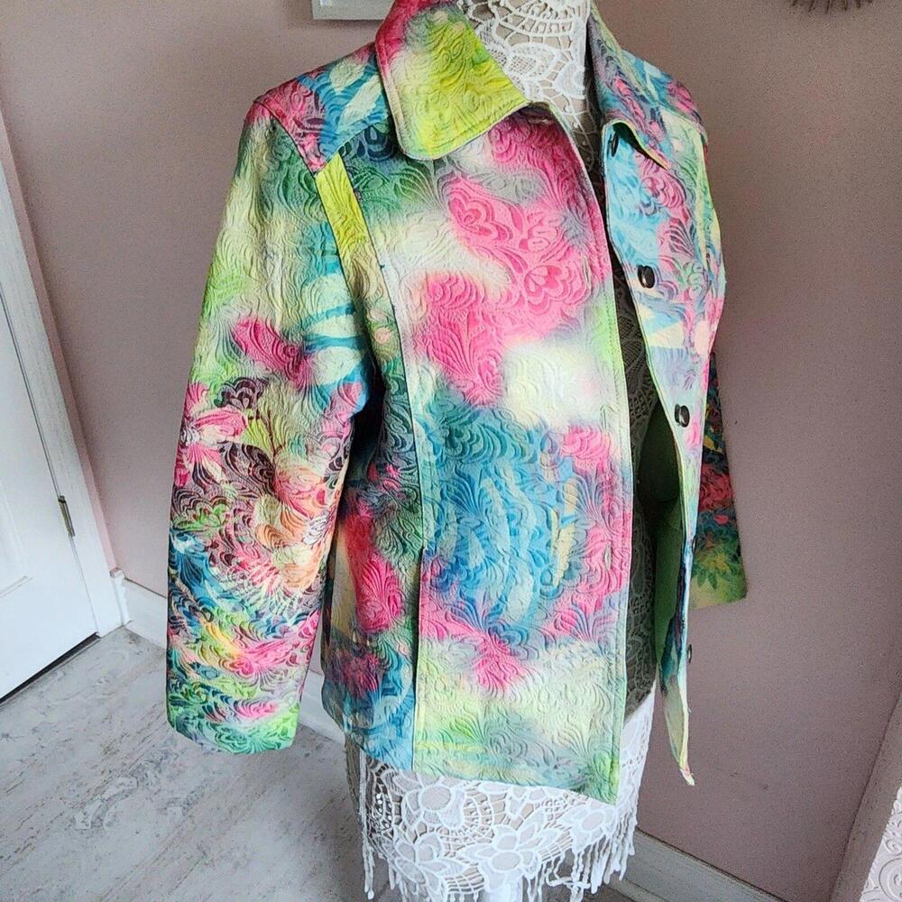 NWOT Mirror Image quilted floral fun unique jacket cotton poly mix XL